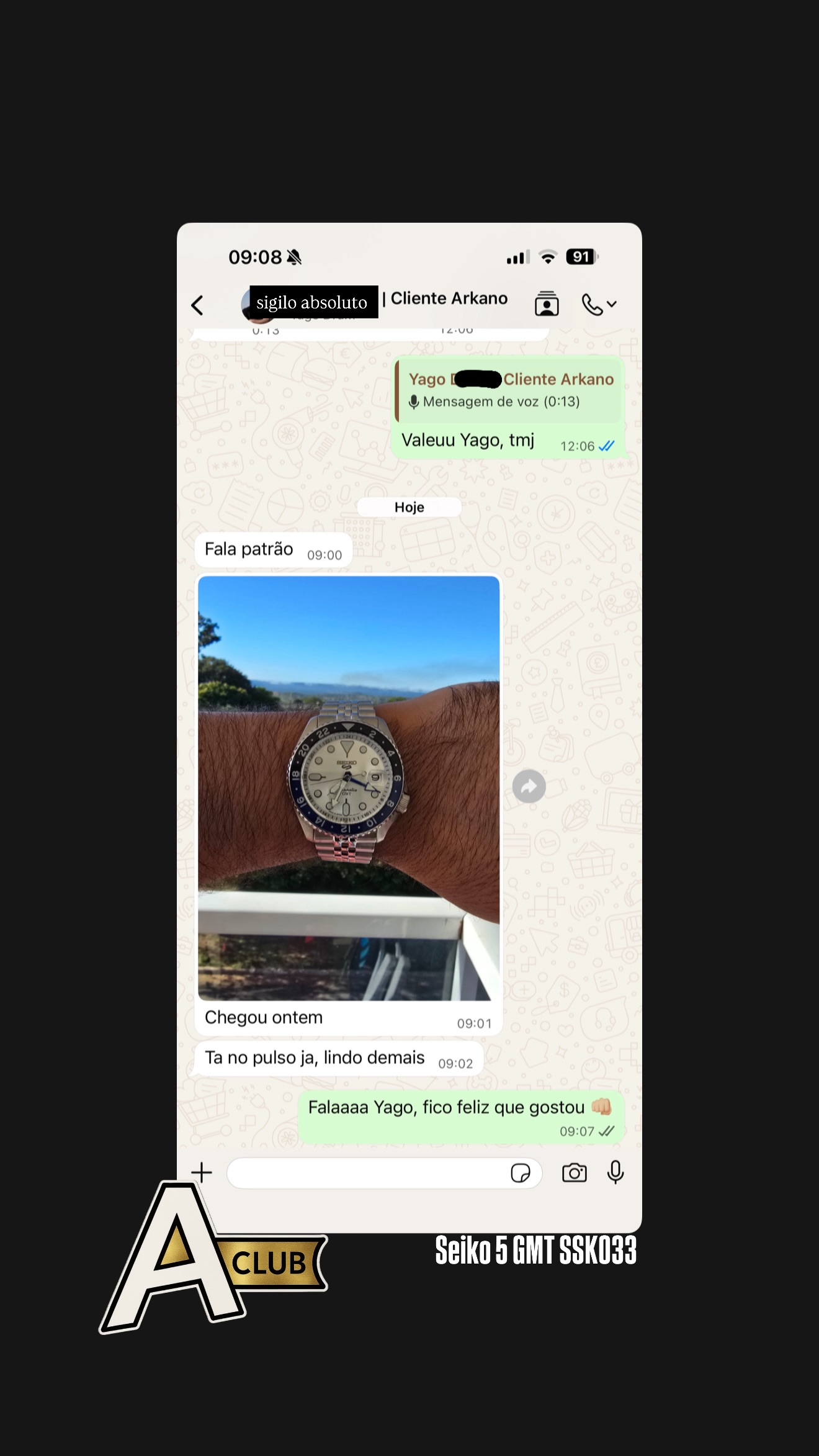 Depoimento de cliente do Arkano Club
